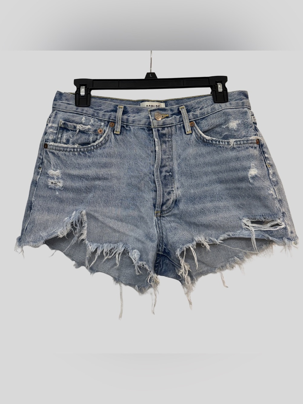 Agolde Parker Light Wash Distressed Denim Cutoff Shorts Raw Hem